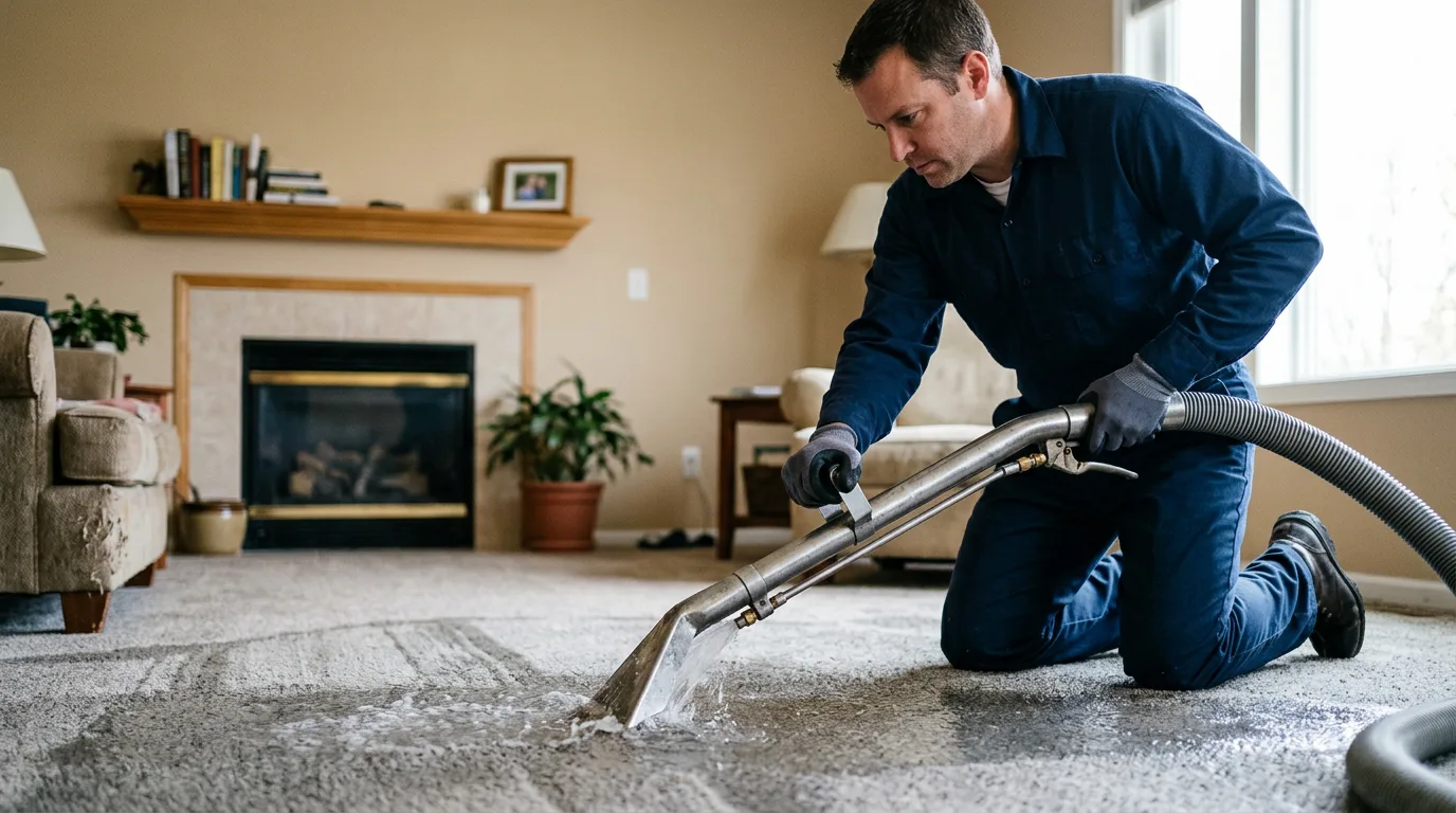 Water damage restoration technician working near Goddard, KS